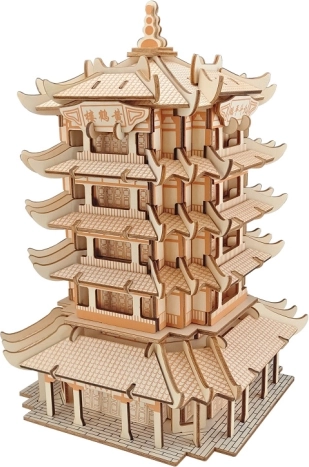 Wooden 3D Puzzle Yellow Crane Tower