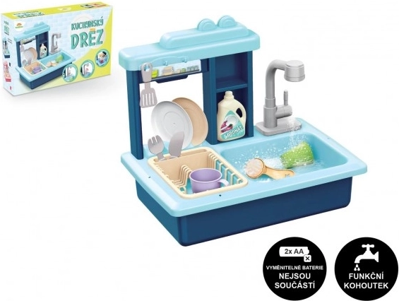 Blue Children's Dishwashing Sink with Battery Faucet