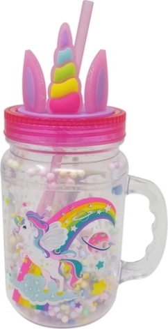 Hot Focus transparante kinderbeker met rietje – eenhoorn 570 ml
