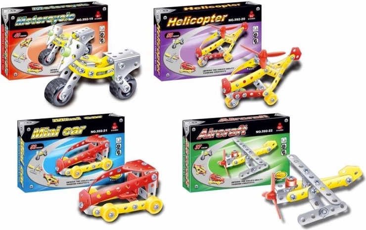 Metal mini construction set – airplane, helicopter, car, or motorcycle