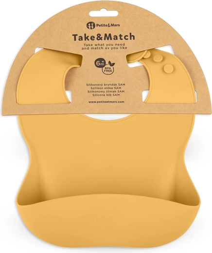 Silicone bib PETITE&MARS Take&Match intense ochre 6m+
