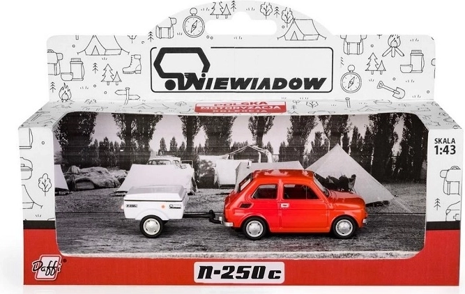 Fiat 126p met Niewiadów-aanhanger (korte versie) rood model