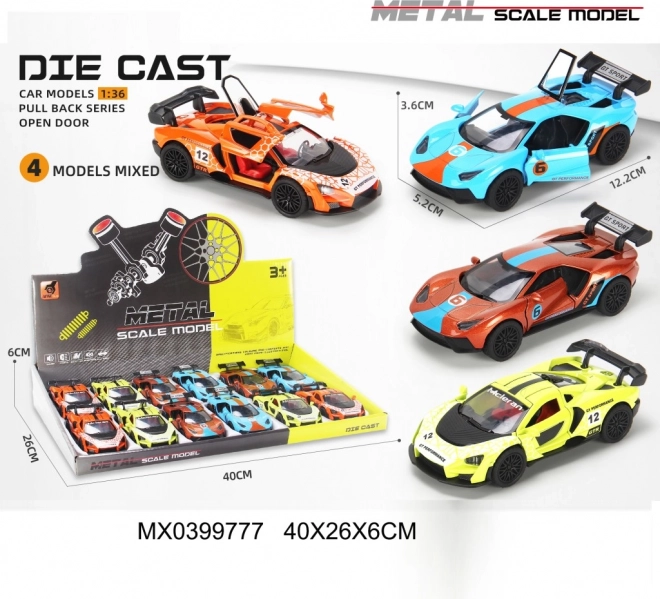 Voiture de course en métal 1:36 avec portes ouvrantes et propulsion à friction