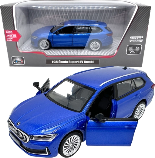 Metal model Škoda Superb IV Combi 1:35 blue with lights and sounds