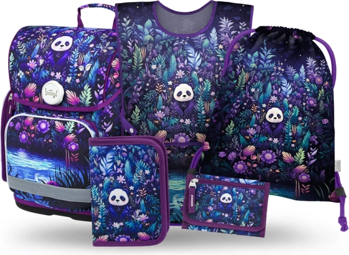 School Set 5 pcs BAAGL Ergo Jungle Panda – school bag, pencil case, gym sack, apron and wallet