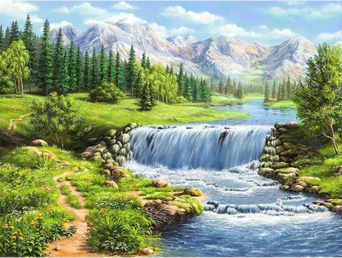 Diamond Painting River in the Mountains 30 × 40 cm