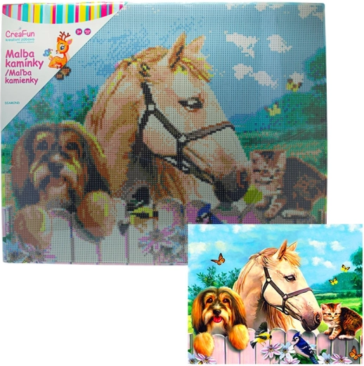 Diamond painting – jongen, hond en kat 40 × 50 cm