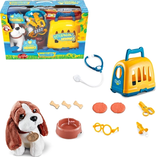 Dierendokterset met draagkooi en beagle