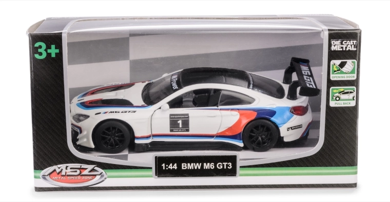 BMW M6 GT3 model 1:44 with opening doors and pull-back mechanism