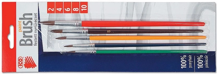 Set of Round ICO Brushes 2–10, Colored Wooden Handles