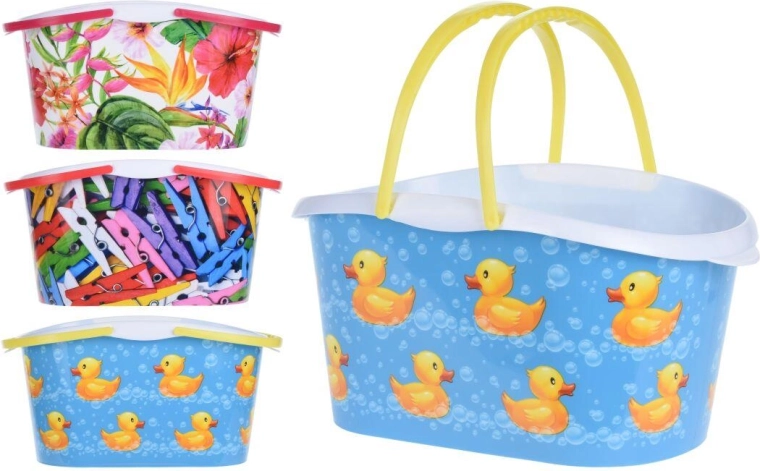 Oval clothespin basket 28 × 10 × 15 cm, plastic, mix of designs
