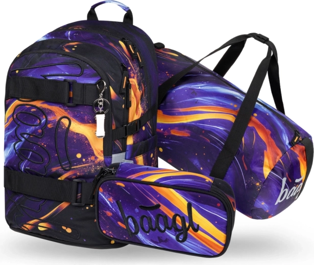 Baagl set Skate Vibe – sac à dos scolaire, trousse et sac de sport pliable (GRS)