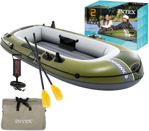 canot pneumatique seahawk 2 pour 2 personnes avec pompe et 2 pagaies intex