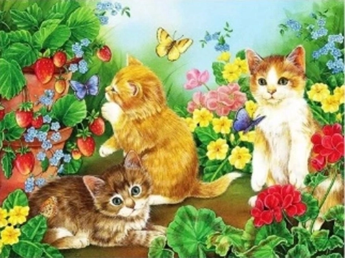 Diamond Painting – Cats and Butterflies 30 × 40 cm
