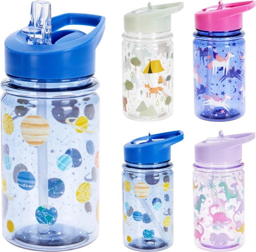 Kids' drinking bottle with straw 450 ml – mix of colors and designs