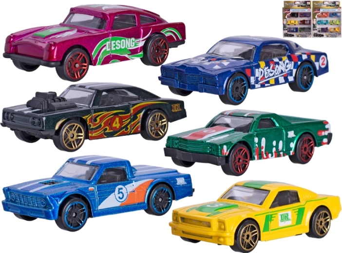 Metalen autootjes 7 cm met vrijloop – set van 6 stuks