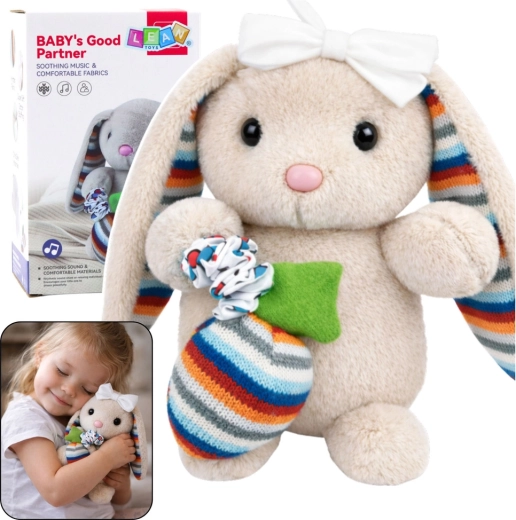Soft plush bunny with music box – beige cuddly lovey for babies