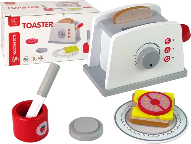 Houten kindertoaster met ontbijtaccessoires