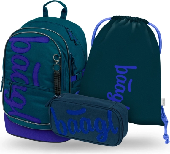 Baagl set 3 Core Logo blauw – schoolrugzak, etui en zak GRS