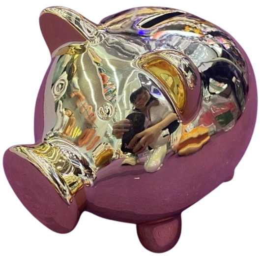 Ceramic piggy bank pig gold-plated