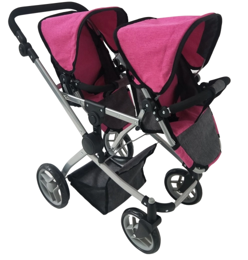 Kinderwagen voor een tweeling roze-zwart