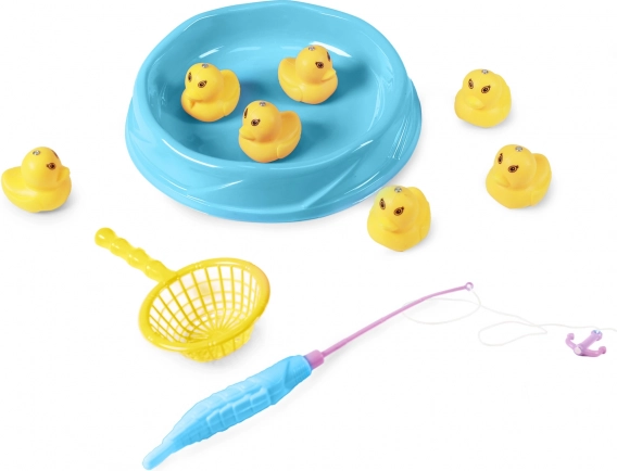 Jeu de pêche pour enfants avec canetons et petit étang
