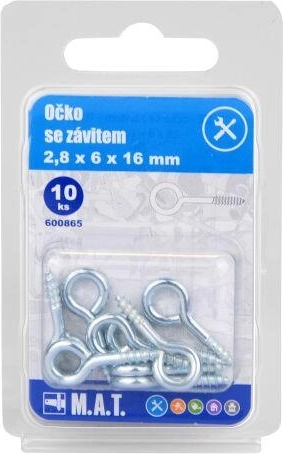 Gesloten oog met schroefdraad 16 × 6 × 2,8 mm, zink (10 stuks)