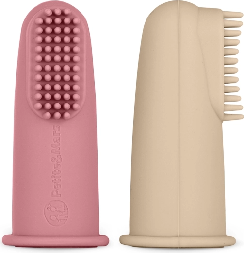 Set de brosses à doigt en silicone pour bébés PETITE&MARS, rose et sable, 2 pcs