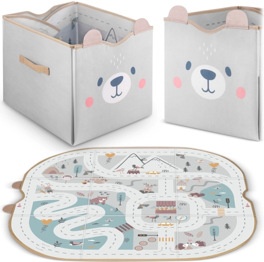 Panier textile pour jouets et tapis de jeu 2-en-1 – gris