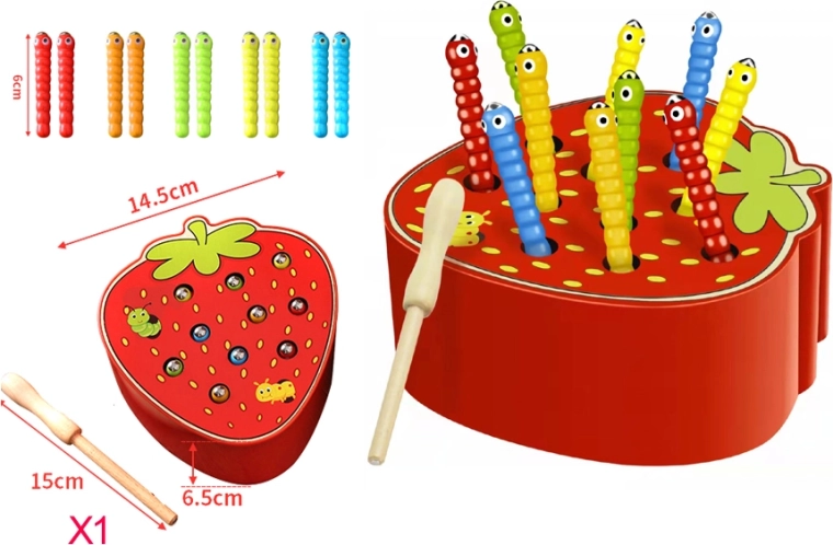 Wooden Skill Game Catch the Worm Strawberry