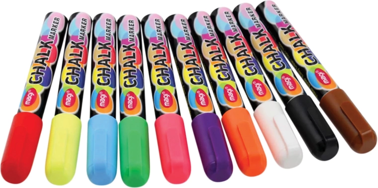 Set of chalk markers for boards and glass, 10 colors, 6 mm, erasable