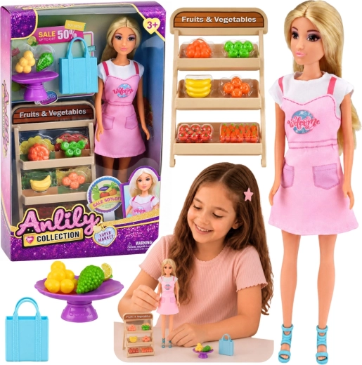 Poupée Anlily vendeuse de fruits et légumes avec stand et accessoires