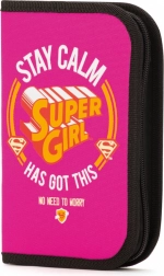 Trousse scolaire Super Girl « stay calm » – 1 compartiment, livrée vide
