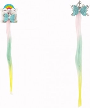 Haarclip met vlok met regenboog haarstuk en strik