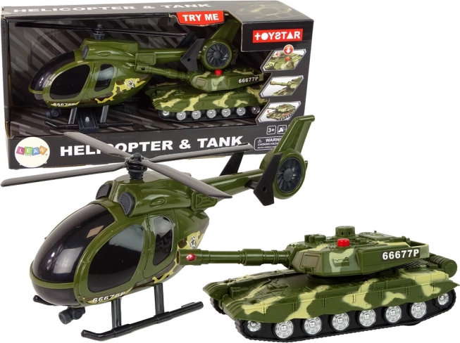 Militaire set – tank met vliegwiel en helikopter
