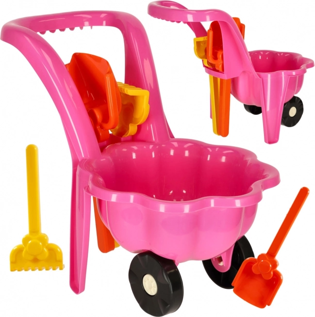 Set de jardin pour enfants avec brouette rose et outils