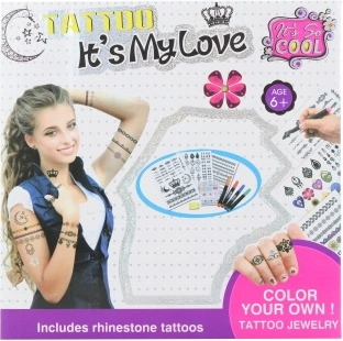 Creative temporary tattoo kit with glitter and gems for kids 6+