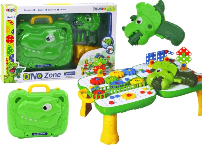 Kids' DIY Table with Suitcase DINOSAUR and Cordless Drill, 249 pieces