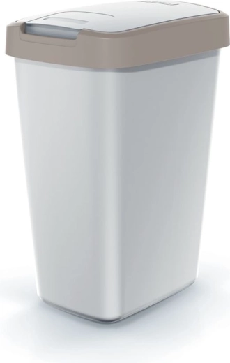 Compacta Q Flap Trash Can 12 L, Ash with Light Brown Lid