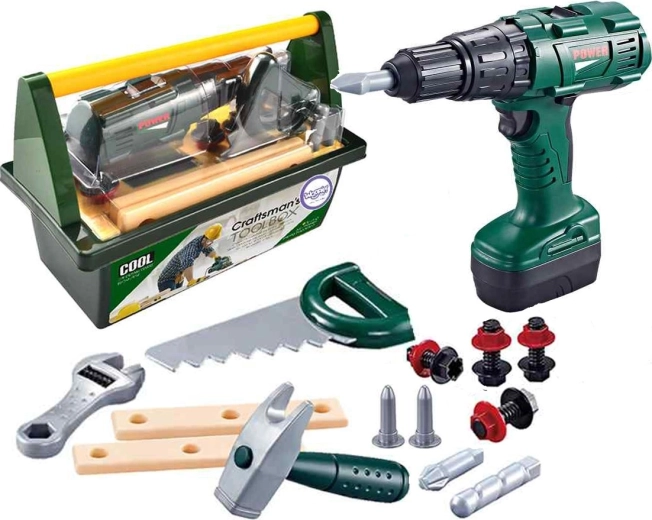 Woopie large kids tool set in a case with cordless drill, 15 pcs