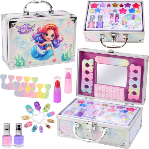 Glitter Cosmetic Case with Mermaid Motif – Kids’ Makeup and Nail Set