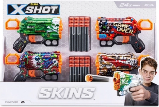 X-SHOT Skins Menace Blaster Set – 4 pcs, 24 darts