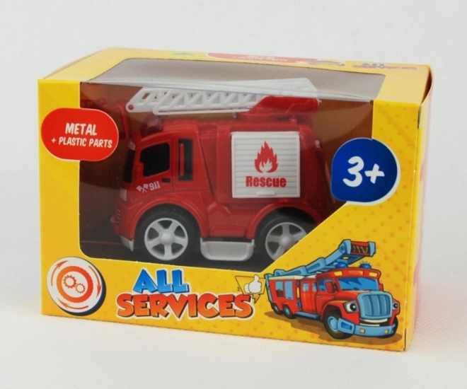 Metallfahrzeug in Schachtel