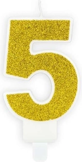Birthday number candle 5, gold, 7 cm