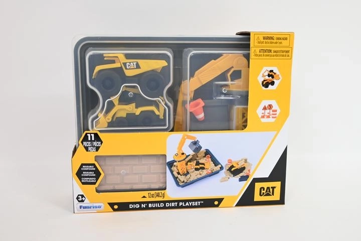CAT construction vehicles with kinetic sand modeling compound in a carry case