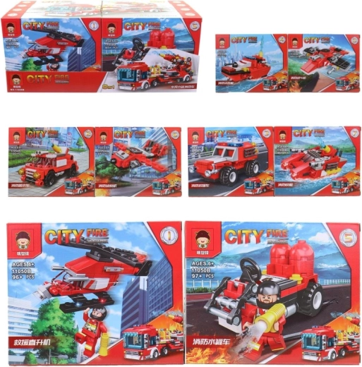 Jeu de construction pompiers – set de 8 pcs en présentoir