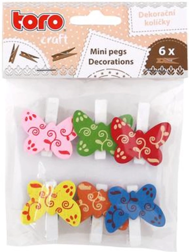 Pinces décoratives en bois avec papillons, 6 pcs