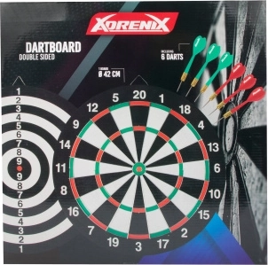Double-sided wooden dartboard with 6 darts