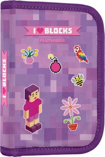 School pencil case with 2 flaps Playworld Girl, empty