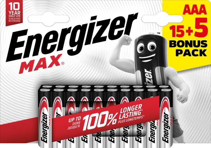 Energizer Max AAA piles alcalines 20 pcs